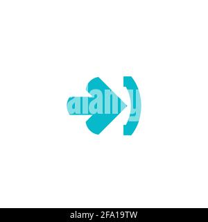 Symbol für Eingabe oder Anmeldung. Isoliert auf weiß. Blauer rechter scharfer Pfeil mit Klammer. Anmeldesymbol. Profil, Benutzeranmeldung. Pfeil im Feld. Eingang, Zugang, einreichen Stock Vektor