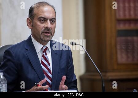 Dilawar Syed erscheint am Mittwoch, den 21. April, im Dirksen Senate Office Building in Washington, DC, USA, für seine Anhörung zur Nominierung des Senatsausschusses für Kleinunternehmen und Unternehmertum zum stellvertretenden Administrator der Small Business Administration. 2021. Foto von Rod Lampey/CNP/ABACAPRESS.COM Stockfoto