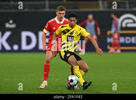 v. l. Grischa Prömel (1. FC Union Berlin), Jude Bellingham (Borussia Dortmund) Fussball, Herren, Saison 2020/2021, 1. Bundesliga (30. Spieltag), Boru Stockfoto