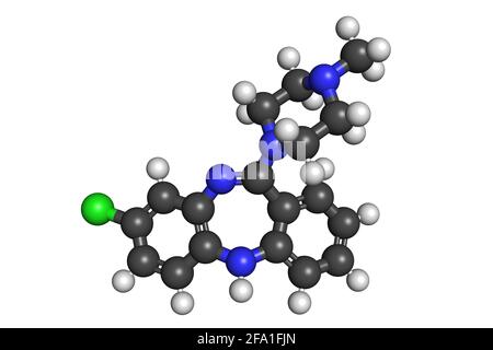 Clozapin atypische antipsychotische Medikamente Molekül 3D Rendern chemische Struktur Stockfoto