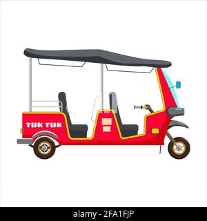 Tuk Tuk Asian Auto Rikscha Dreirad rot. Thailand, indische Länder Baby Taxi. Vektor-Illustration isoliert Cartoon-Stil Stock Vektor