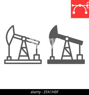 Ölpumpenlinie und Glyphen-Symbol, Industrie- und Pumpenheber, Ölbohrgerät-Vektor-Symbol, Vektorgrafiken, bearbeitbare Kontur Umriss Zeichen, eps 10. Stock Vektor