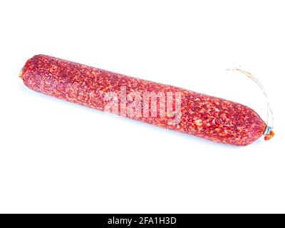 Fleischwurst auf weißem Hintergrund. Stockfoto