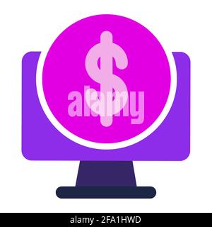 Computer-Ikone. Computer mit Geld. Flaches Design Vektor-Icon-Konzept Stockfoto