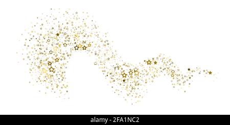 Goldene realistische Flugsterne isoliert auf Weiß. Luxus glänzend wenig zufällig stellaren fallen. Welle kleiner leuchtender Sterne. Dekorative goldene weihnachten Stock Vektor