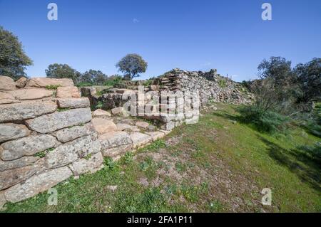 Archäologische Stätte von Tamusia, Botija, Caceres, Extremadura. Tor. Westhispano-keltische Bergfestung der Vettonier Stockfoto