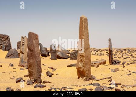 Originalstandort in der westlichen Wüste des 'Calendar Circle' Nabta Playa, Nubische Wüste, Ägypten Stockfoto