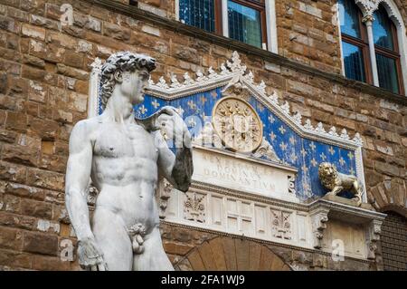 Statue von David auf dem Platz von Signoria Stockfoto