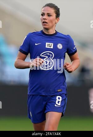 Manchester, England, 21. April 2021. Melie Leupolz aus Chelsea während des Spiels der FA WomenÕs Super League im Academy Stadium, Manchester. Bildnachweis sollte lauten: Andrew Yates / Sportimage Kredit: Sportimage/Alamy Live News Stockfoto