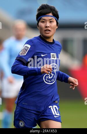 Manchester, England, 21. April 2021. Ji so-Yun aus Chelsea während des Spiels der FA WomenÕs Super League im Academy Stadium, Manchester. Bildnachweis sollte lauten: Andrew Yates / Sportimage Kredit: Sportimage/Alamy Live News Stockfoto