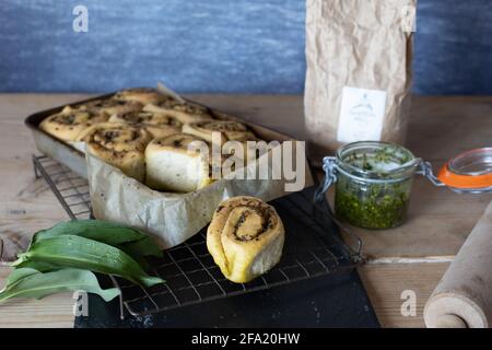 Pesto-Brötchen mit Bärlauch Stockfoto