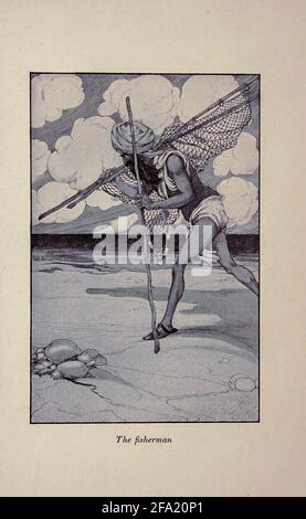 The Fisherman aus dem Buch „The Arabian Nights“, herausgegeben von Anna Tweed, veröffentlicht 1910 in New York, von der Firma Baker & Taylor, illustriert von Caspar Emweson und Leon D'Emo Stockfoto