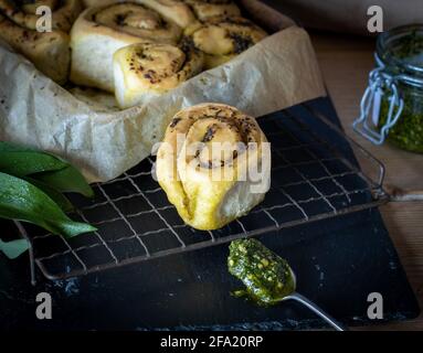 Pesto-Brötchen mit Bärlauch Stockfoto