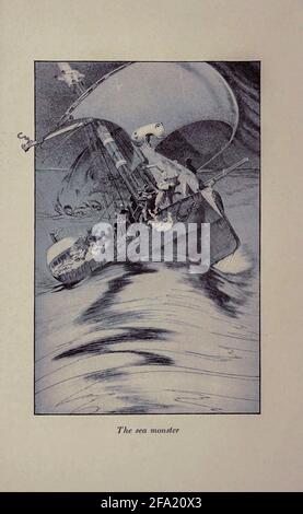 The Sea Monster aus dem Buch „The Arabian Nights“, herausgegeben von Anna Tweed, veröffentlicht 1910 in New York, von der Firma Baker & Taylor, illustriert von Caspar Emweson und Leon D'Emo Stockfoto