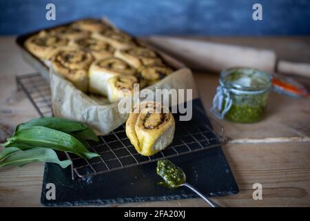 Pesto-Brötchen mit Bärlauch Stockfoto