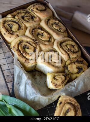 Pesto-Brötchen mit Bärlauch Stockfoto