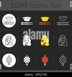 Chinesische Kultur dunkel Thema Symbole gesetzt Stock Vektor
