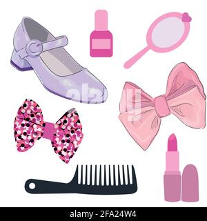 vektor-Illustration von Accessoires für Mädchen. Stock Vektor