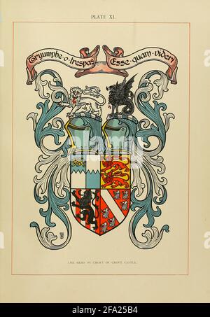 Die Kunst der Heraldik : eine Enzyklopädie der Waffenkammer von Fox-Davies, Arthur Charles, 1871-1928 Veröffentlicht in London von T.C. UND E.C. Jack im Jahr 1904. Heraldik ist ein weit gefasster Begriff, der das Design, die Darstellung und das Studium der Wappenlager (auch als Rüstungslager bezeichnet) sowie verwandter Disziplinen wie der Vexillologie umfasst, zusammen mit dem Studium der Zeremonie, des Ranges und der Abstammung. Armory, der bekannteste Zweig der Heraldik, befasst sich mit der Gestaltung und Übertragung der heraldischen Leistung. Die Errungenschaft oder die Wappenlager beinhalten in der Regel ein Wappen auf einem Schild, Helm und Wappen, zusammen mit allen begleitenden Entw Stockfoto