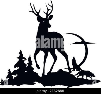 Deer - Wildlife Schablonen - Deer Silhouette, Wildlife Cliparts isoliert auf Weiß Stock Vektor