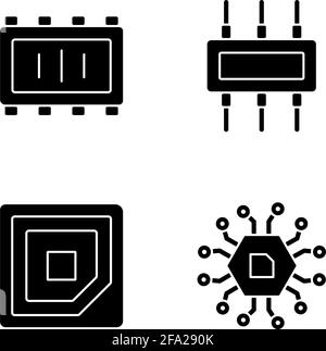 Schwarze Glyphsymbole für Mikroschaltungen im weißen Raum Stock Vektor