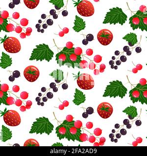 Muster mit Erdbeeren, schwarzen und roten Johannisbeeren. Sommer-Illustration mit Beeren. Stock Vektor