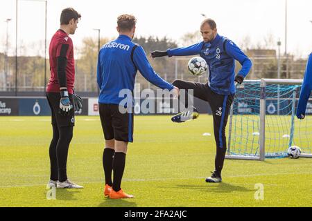 Club's Bas Dost in Aktion während einer Trainingseinheit des Jupiler Pro League Teams Club Brügge, Donnerstag, 22. April 2021 in Brügge, vor dem Pl Stockfoto