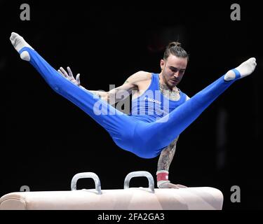 Nicola Bartolini auf dem Paukenpferd (Italien) während des Kunstturnens - Qualifikation - Europameisterschaft 2021, Fitnessstudio - Foto .LiveMedia/Filippo Tomasi Stockfoto