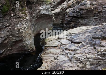 River Dee fließt durch die Schlucht, The Linn of Dee, Braemar, Schottland, Großbritannien Stockfoto