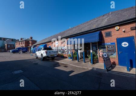 Fischmarkt und Geschäfte, North Shields, Tyne and Wear, Großbritannien Stockfoto