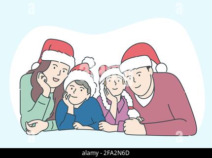 Weihnachts- oder Neujahrskonzept. Fröhliche Familiengrüße oder Feier Neujahr oder Weihnachten. Stock Vektor