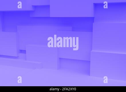 Geometrischer Abstraktion farbiger Hintergrund. Zufällig angeordnete bunte Blöcke. Minimalistischer Style. 3D-Rendering. Stockfoto