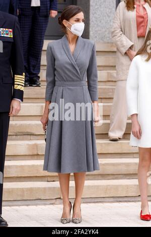 Cartagena, Spanien. April 2021. **KEIN SPANIEN** Königin Letizia beim Start der S-81-U-Boot „Isaac Peral“ auf der Werft Navantia in Cartagena, Spanien, am 22. April 2021. Kredit: Jimmy Olsen/Media Punch/Alamy Live Nachrichten Stockfoto