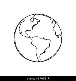 Globus der Erde eine Linienzeichnung. Planet minimalistisches Design kontinuierliche Linie Kunst isoliert auf weißem Hintergrund handgezeichnete Vektor-Illustration. Stock Vektor