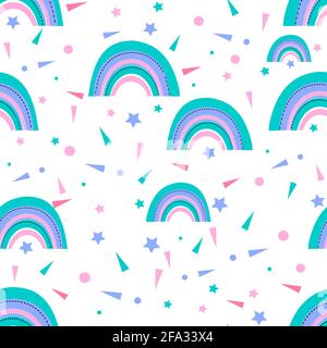 Nahtloses niedliches Regenbogenmuster. Blaue, rosa Farben. Stock Vektor