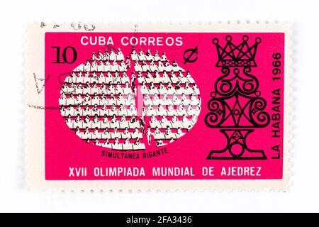 'Cuba Correos' antike Briefmarke zur Erinnerung an die XVII. Olympischen Spiele im Schach. La Habana 1966 Stockfoto