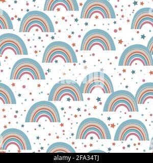 Nahtloses niedliches Regenbogenmuster. Skandinavischer Stil. Regenbogen in Cartoon-Stil Stock Vektor