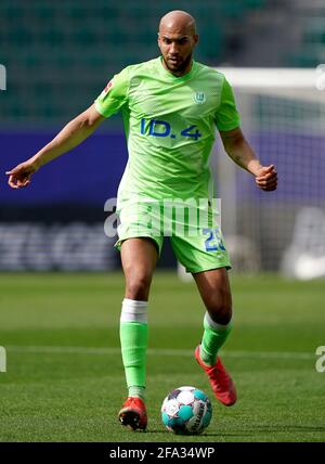 Wolfsburg, Deutschland. April 2021. Fußball, Bundesliga, Matchday 29, VfL Wolfsburg - Bayern München, Volkswagen Arena: John Brooks aus Wolfsburg. Quelle: Michael Sohn/AP-POOL/dpa/Alamy Live News Stockfoto