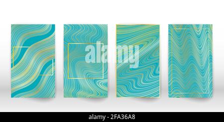 Vorlage für flüssiges grünes Poster. Wellige Linien decken Satz. Stock Vektor