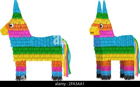 cinco de Mayo Elemente isoliert pinata Esel Illustration vorne und Seitenansicht Stock Vektor