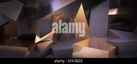 Abstrakter geometrischer Hintergrund in Gold und Schwarz. 3d-Rendering. Stockfoto