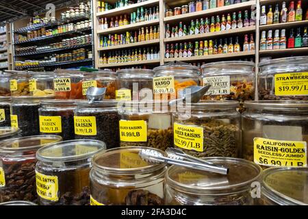 Kalustyans Indian Spice Shop ist ein Spezialitätengeschäft in Murray Hill, New York City, USA Stockfoto