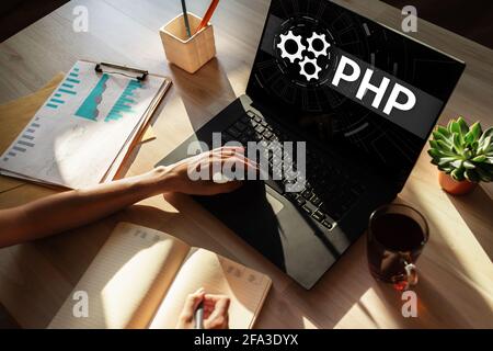 PHP-Programmiersprache. Web- und Anwendungsentwicklungskonzept Stockfoto