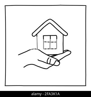 Doodle House auf einer Hand Symbol Stock Vektor