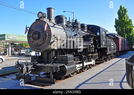 Dampflokomotive Boston & Maine B&M No. 410 0-6-0 ausgestellt im National Streetcar Museum auf der Dutton Street in Downtown Lowell, Massachusetts, MA, USA. Stockfoto