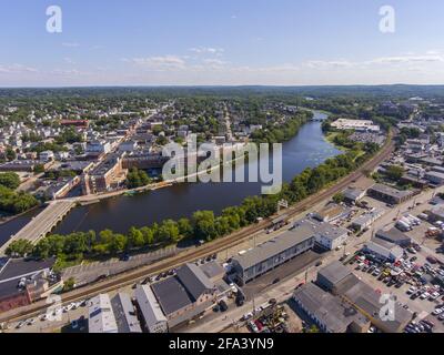 Charles River Luftaufnahme in der Innenstadt von Waltham, Massachusetts, MA, USA. Stockfoto