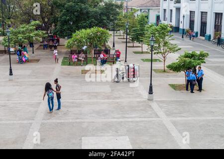 LEON, NICARAGUA - 25. APRIL 2016: Luftaufnahme des Parque Central Platzes in Leon, Nicaragua Stockfoto