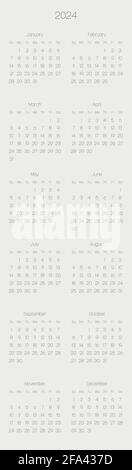 Monatskalender jährlich des Jahres 2024 Stock Vektor