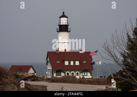 Portland Head Lighthouse, in der Stadt Cape Elizabeth, Maine, Casco Bay, und ist die Öffnung zum Portland Harbor. Stockfoto