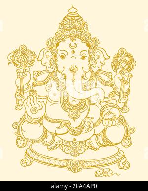 Skizze von Lord Ganesha oder Vinayaka bearbeitbare Gliederungssillustration Stockfoto